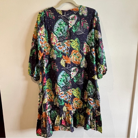 Vilagallo Ruffled Dress size 44 palm leaf design rich colors. Sizing US size 10 - Picture 2 of 9